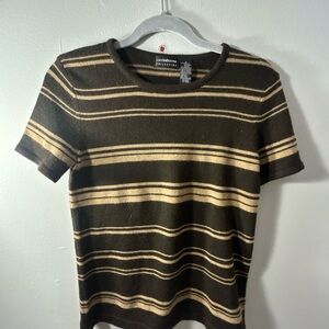 Liz Claiborne Olive and Beige Striped Top